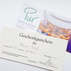 € 50,- Gutschein für den Bio-Feinkostladen "Pur - loses & feines"